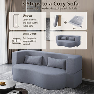 English Elm 2-in-1 Convertible Sofa Bed - Full Size Folding Loveseat with Plush Teddy Fabric, No Assembly Needed Grey W3163P322890