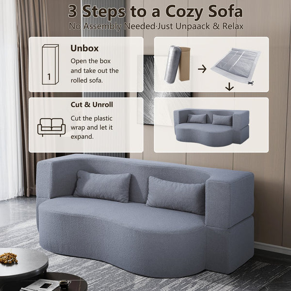 English Elm 2-in-1 Convertible Sofa Bed - Full Size Folding Loveseat with Plush Teddy Fabric, No Assembly Needed Grey W3163P322890