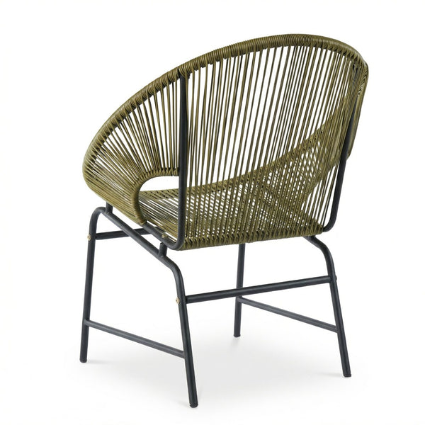 English Elm Nusa Outdoor Pe Rattan Patio Chairs with Iron Frame Airy Oval Weave Set of 2 Green N775P422987G