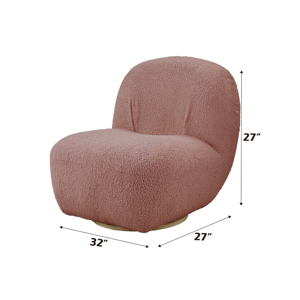 English Elm Yedaid Plush Pink Teddy Sherpa Accent Chair with 360° Swivel, Wooden Frame, Cozy Modern Seat B2726P271000