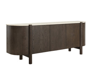 Sunpan Banyan Sideboard - Modern Masterpiece With Cream Marble Top & Sculpted Oak Wood Base For Elegance Brown Marble 111793