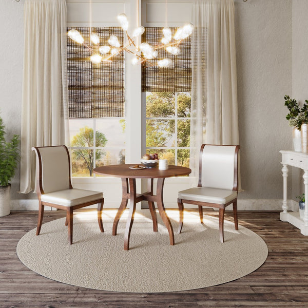 English Elm Walnut Dining Table Set: Charming 39.4" Round Table & 2 Upholstered Chairs For Cozy Dining Spaces TWSET-GRACIA2D-GIGA