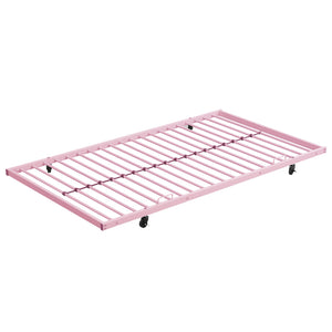 English Elm METAL Twin-Over-Twin Bunk Bed with Trundle Pink — Sturdy Steel Frame, Space-Saving, Quiet & Safe Steps W311P256413