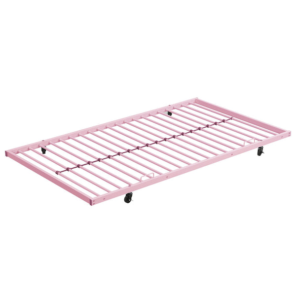 English Elm METAL Twin-Over-Twin Bunk Bed with Trundle Pink — Sturdy Steel Frame, Space-Saving, Quiet & Safe Steps W311P256413