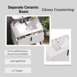 English Elm Christopher Knight Home® - 30" Elegant Bathroom Vanity With Ceramic Sink, Soft-Close Drawers & Fluted Design In Timeless White N817P295761W