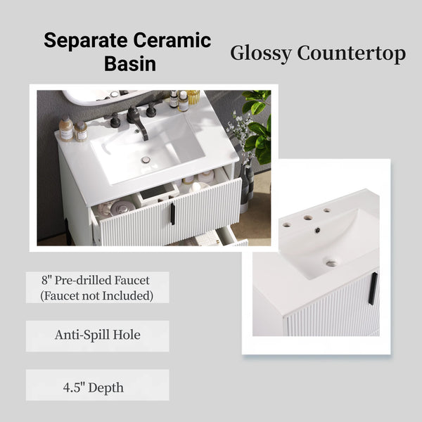 English Elm Christopher Knight Home® - 30" Elegant Bathroom Vanity With Ceramic Sink, Soft-Close Drawers & Fluted Design In Timeless White N817P295761W