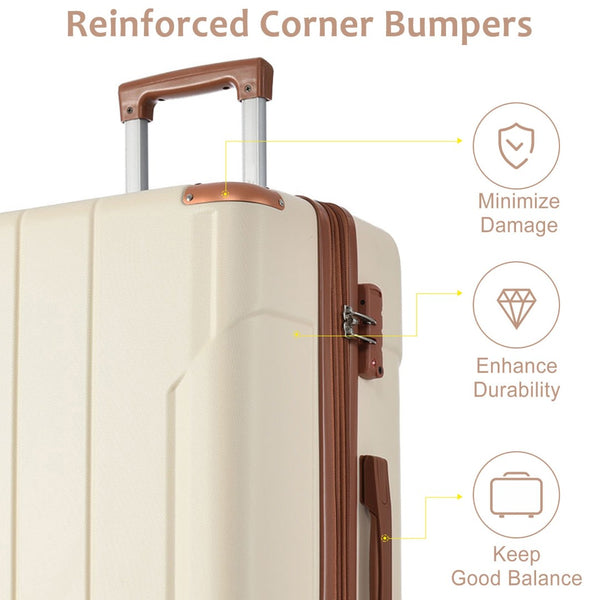 English Elm Hardshell Abs Checked Suitcase with 360 Spinner Wheels Expandable Tsa Lock 28 Inch Brown+White N730P296747O
