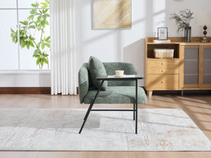 English Elm Leisure Linen Accent Chair with Built-in Side Table Pockets and Lumbar Pillow Modern Emerald W395P453314