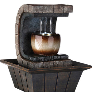 English Elm 9.75" Indoor Meditation Fountain Brown Polyresin with Color-Changing LED, Cascading 3-Pillar Flow B072116410