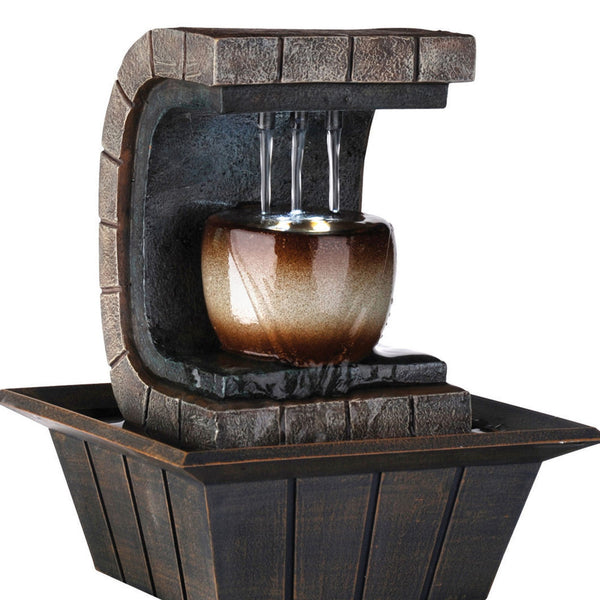 English Elm 9.75" Indoor Meditation Fountain Brown Polyresin with Color-Changing LED, Cascading 3-Pillar Flow B072116410