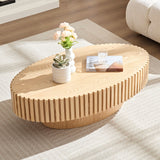 English Elm Modern Handcraft Drum Coffee Table Length 43.7 Inch Ellipse Coffee Table For Living Room,Oval Small Coffee Table With Sturdy Pedestal,Natural Ash Mdf