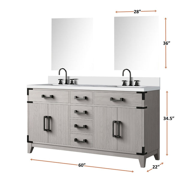 English Elm White Oak Double Bath Vanity With Cultured Marble Top & Chrome Faucet Set - Elegant Storage Solution B2731P259873-GIGA