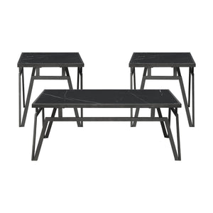English Elm Modern Gaffney 3-Piece Occasional Table Set with Black Sintered Stone Tops & Bronze Metal Base, Sleek Stylish Accent Furniture B011P297664