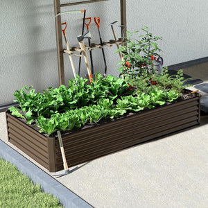 English Elm 8×4×1.5 Ft Galvanized Steel Raised Garden Bed Rust Proof Outdoor Metal Planter Brown W1859P429701