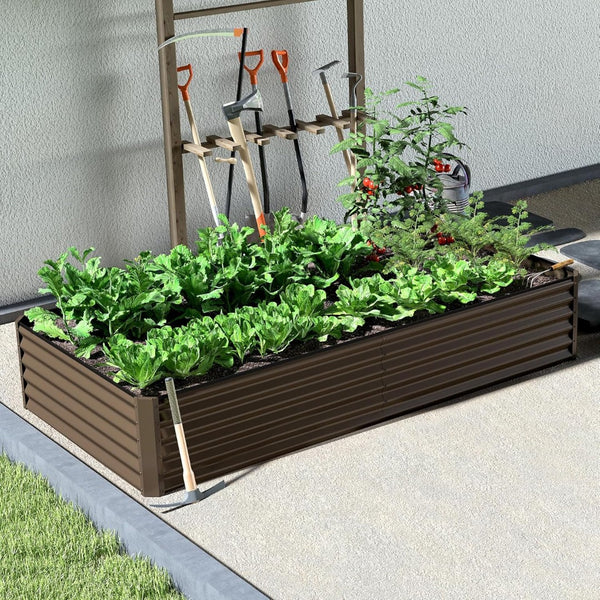 English Elm 8×4×1.5 Ft Galvanized Steel Raised Garden Bed Rust Proof Outdoor Metal Planter Brown W1859P429701