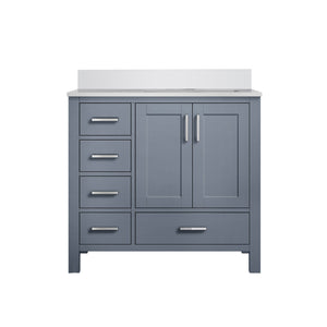 English Elm Dark Grey 36 in Bath Vanity with White Quartz Top, Solid Wood Frame, Soft-Close Drawers & Shelf B2731P258831