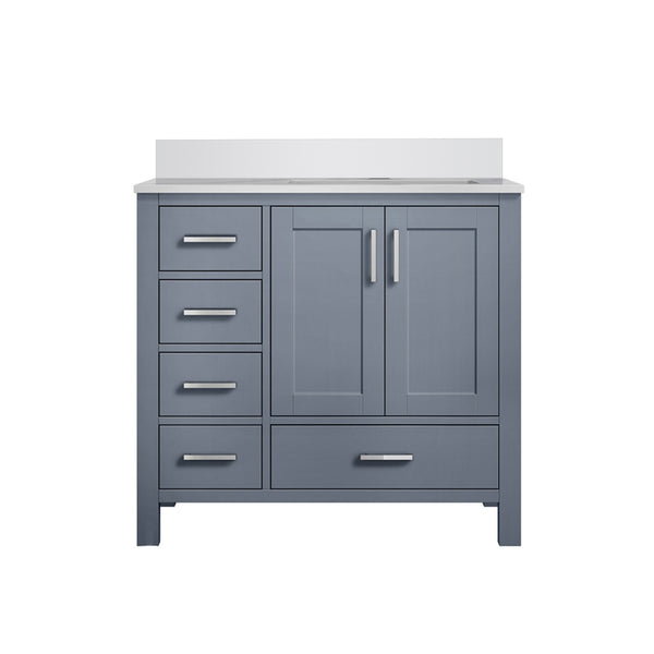 English Elm Dark Grey 36 in Bath Vanity with White Quartz Top, Solid Wood Frame, Soft-Close Drawers & Shelf B2731P258831