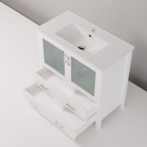 English Elm White Bath Vanity 36" W X 18.25" D With Durable Ceramic Top, Soft-Close Drawers & Elegant Storage Solutions B2731P260431-GIGA