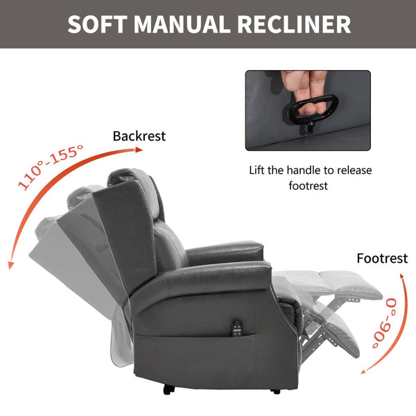English Elm Emon's Overstuffed Chenille Power Lift Recliner with Massage Heat and Charging Ports Grey W1803S00088