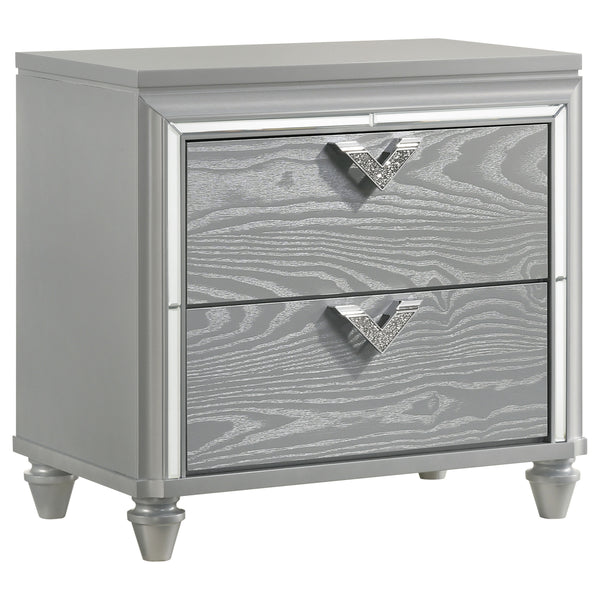 English Elm Delacroix Light Silver Nightstand with 2 Drawers, Felt-Lined Top, V-Shaped Crystal Pulls & Silver Trim B062P299982
