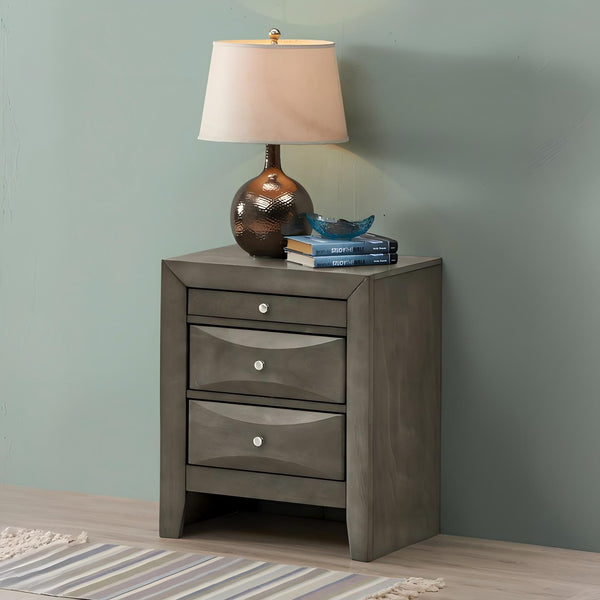English Elm Elegant Gray Storage Nightstand with 3 Spacious Drawers, Curved Fronts, 28"H x 23"W x 17"D, Ready-to-Use B078108040
