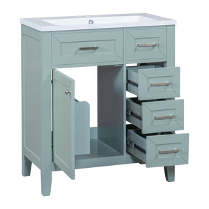 English Elm 30" Modern Bathroom Vanity with Sink Combo — Solid Rubberwood & MDF, 3 Drawers, Freestanding Contemporary Design Green N725P246482F