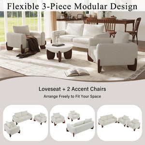 English Elm U_style Bouclé 3 Piece Living Room Sofa Set with Loveseat and Two Accent Armchairs Beige WY000479AAA