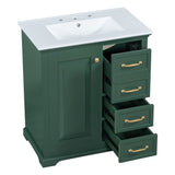 English Elm 30" Bathroom Vanity With Sink, One Package, Green Bathroom Cabinet With Drawers, Solid Frame and Mdf Board