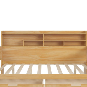 English Elm Wooden Full Size Daybed with Built-In Desk, Side Shelves and Dual Drawers for Organized Living Natural 70 L x 18.6 W x 5.5 H N733S241486M
