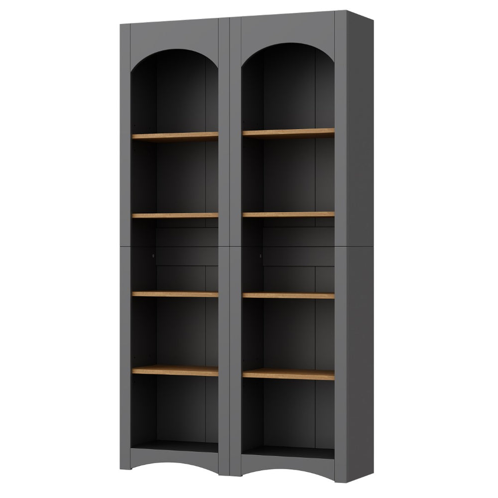 English Elm On-Trend Free Standing 5 Tier Bookshelves Set Of 2, Farmhouse Grey Cabinets With Adjustable Shelves N721P245734E-GIGA