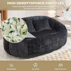 English Elm Bean Bean Bag Sofa High-Density Memory Foam Two-Seater Lounger High Back Chenille Cozy Support Black W395P181440