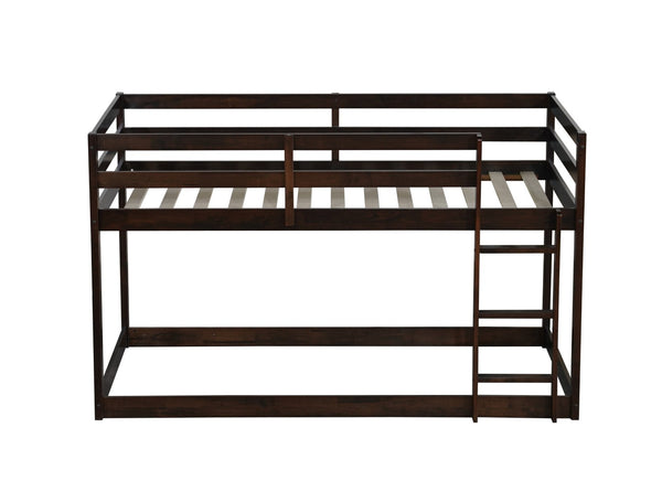 English Elm Solid Twin Over Twin Bunk Bed In Espresso Finish – Sturdy Rubberwood With Ladder & Strengthened Slats W504P191669-GIGA