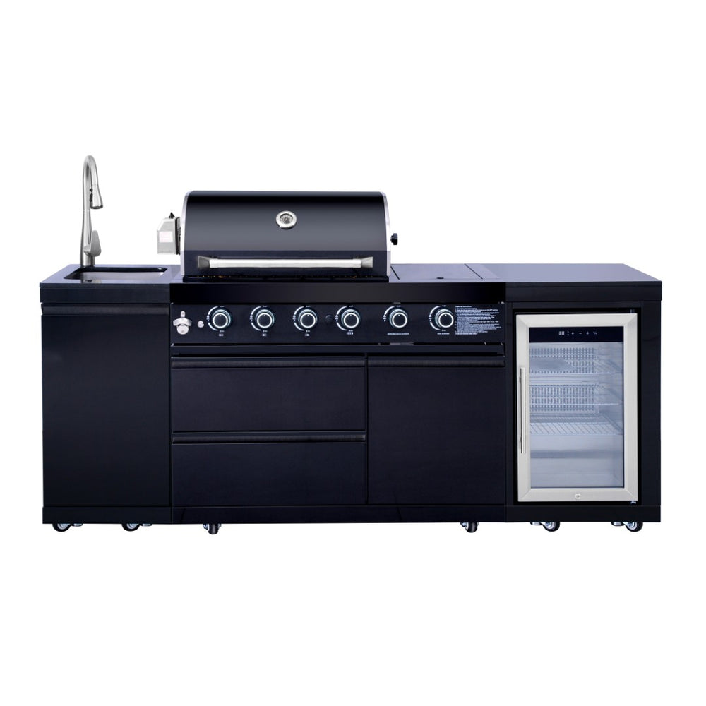 English Elm Outdoor Propane Kitchen Island with Grill Sink Refrigerator and Bar in Stainless Steel W5007S00006