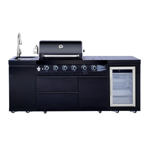 English Elm Outdoor Propane Kitchen Island with Grill Sink Refrigerator and Bar in Stainless Steel W5007S00006