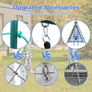 English Elm 2 in 1 Kids Outdoor Steel A-frame Backyard Swing Set with Saucer and Belt Seats W1408P163259