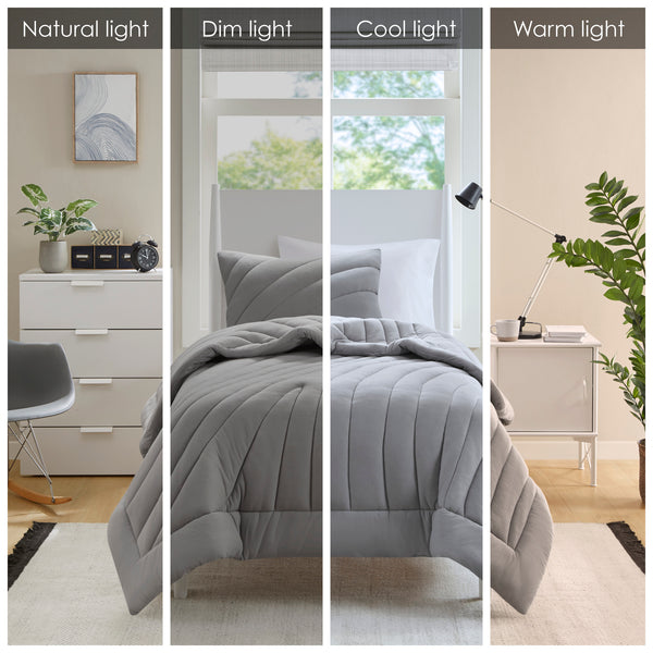 English Elm 3 Pcs King/Cal King Soft Gray Poly Jersey Comforter Set With Antimicrobial Treatment & Shams B035P319902