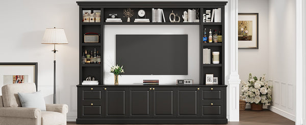 English Elm All-in-one Modern Entertainment Center with Bookcase Shelves for Living Room Display Black N710S688101B
