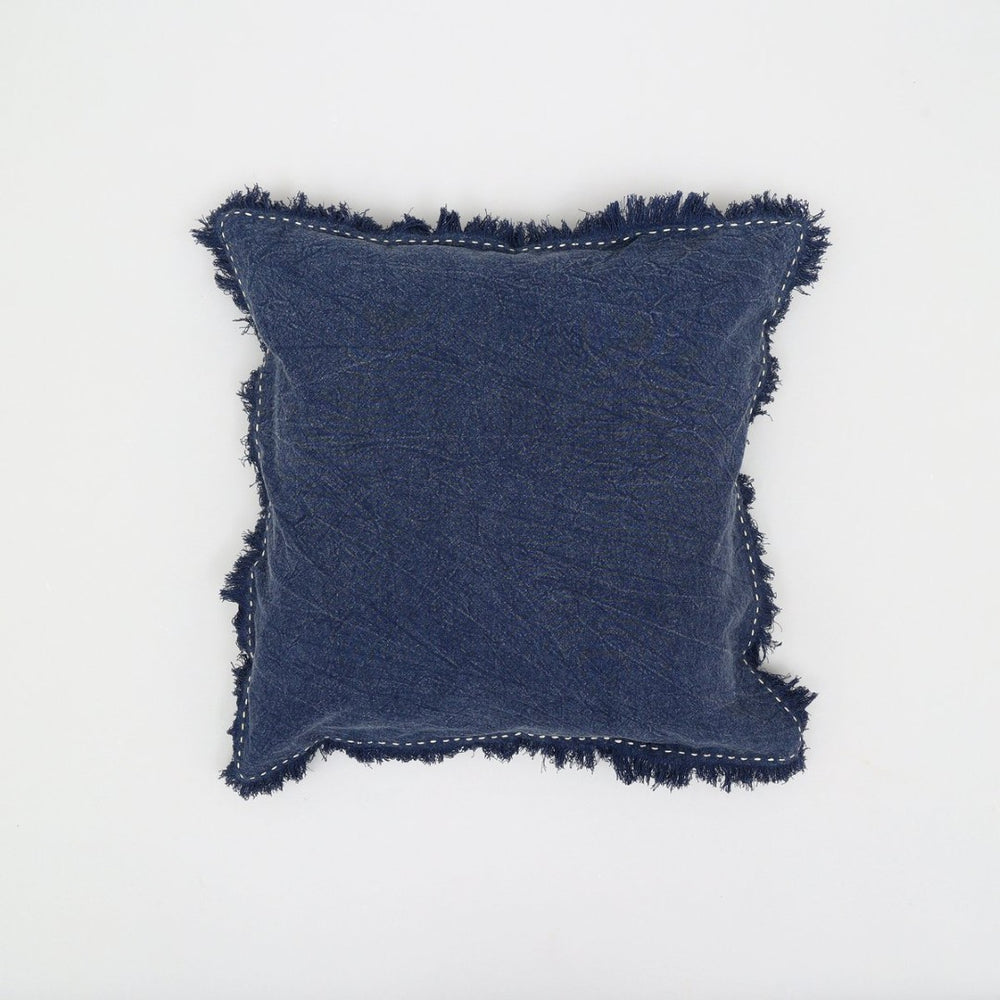 English Elm Stonewashed Linen Throw Pillow - Artisan Handworked Edges, Fringe, 22X22" For Cozy, Stylish Decor B346P321245-GIGA