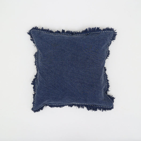 English Elm Stonewashed Linen Throw Pillow - Artisan Handworked Edges, Fringe, 22X22" For Cozy, Stylish Decor B346P321245-GIGA