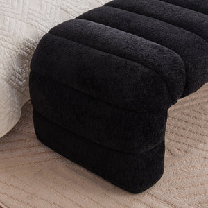 English Elm 69.7"Wide Modern Upholstered Armless Bed Bench with Channel Tufting, Chenille Sofa Daybed for Living Room Black W3098P308774