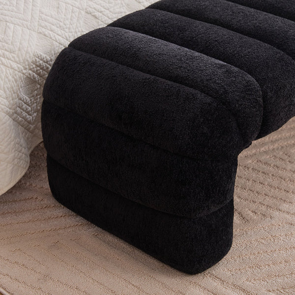 English Elm 69.7"Wide Modern Upholstered Armless Bed Bench with Channel Tufting, Chenille Sofa Daybed for Living Room Black W3098P308774