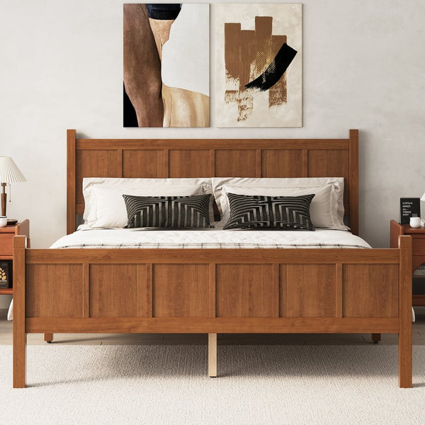 English Elm Queen Platform Bed Shaker Farmhouse Style with Vertical Slat Headboard and Wood Grain Finish Walnut N733P422480D