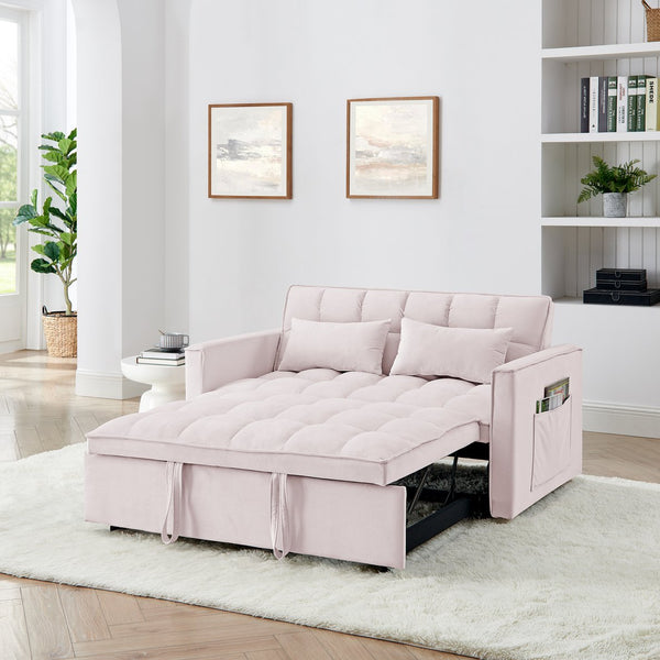 English Elm 54.33 Versatile foldable velvet sofa bed with tufted back, adjustable 3-position recline and durable wood frame Pink W2353P252435