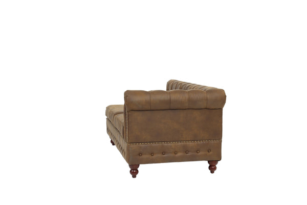 English Elm Reversible One-Arm Loveseat with Button-Tufted Back, Rolled Arm and Stud Detail in Leatherette Finish Dark Coffee 63 L x 38 W x 16 H B011P234285