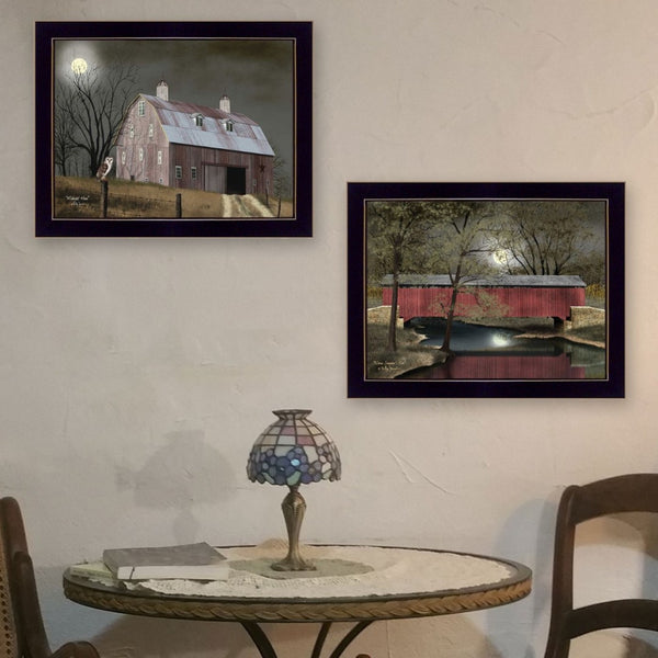 English Elm "midnight Moon" Billy Jacobs 2-piece Framed Wall Art Set with Matte Black Wood Frame B06786889