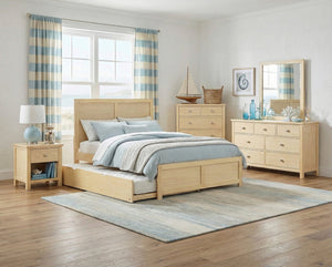 English Elm Contemporary Full Platform Bed Tall Headboard Natural Pine Wood Scandinavian Bedroom Frame B011S02456