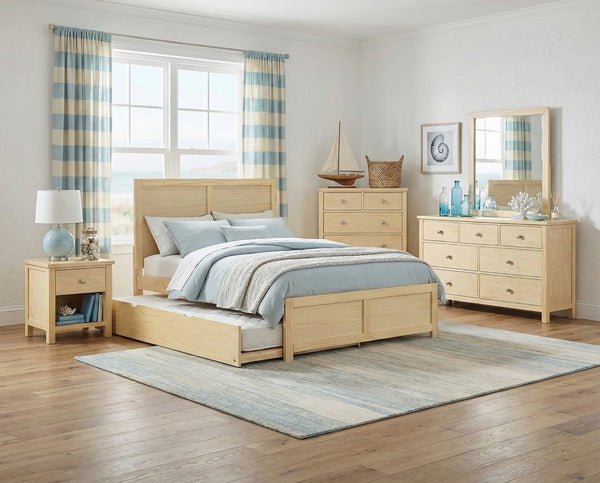 English Elm Contemporary Full Platform Bed Tall Headboard Natural Pine Wood Scandinavian Bedroom Frame B011S02456