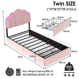 English Elm Rgb Led Velvet Platform Bed Petal Headboard Storage Drawers for Kids Bedroom T3963P458401
