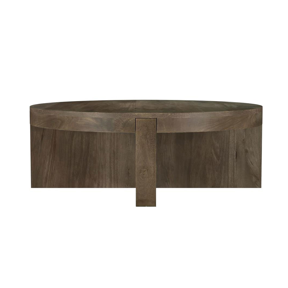 English Elm Round Solid Mango Wood Coffee Table Brown - Modern Low Round Cocktail Table with Thick Top & Intersecting Slab Legs for Stylish Living Room Centerpiece B016P379357