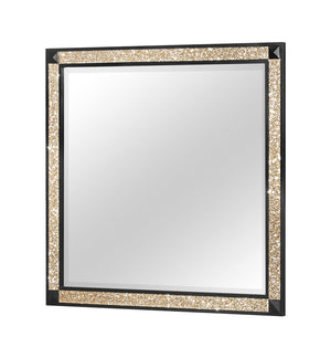 English Elm LIVELY Black/Gold Mirror with Glitter Accent — Large Dresser-Mounted Glass, Sturdy Sleek MDF Frame B201P289723